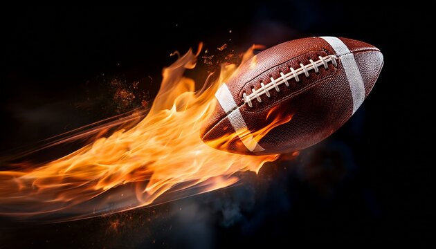 a blazing american football flies at high speed through the dark air dynamic sports concept representing intense