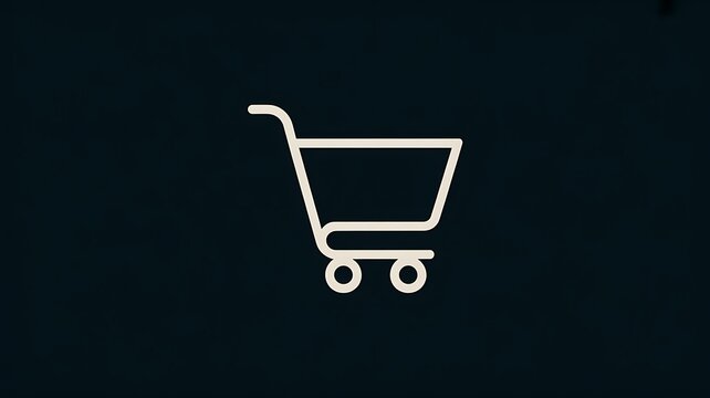 Minimalist white shopping cart icon on dark background