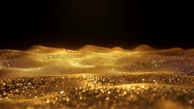 Golden Abstract Wave Background with Glittering Light and Dark Horizon Texture