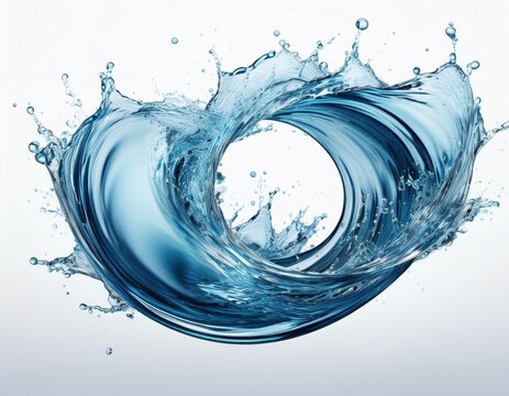 dynamic swirling water splash forming a circular shape isolated on white background