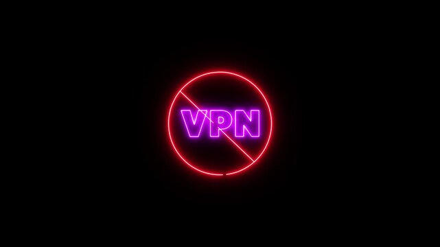 Neon No vpn icon animation. No VPN allowed motion graphics. Banned icon, forbidden, prohibited 4k video footage.