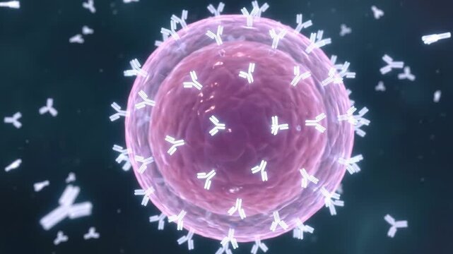 Mature B cell producing Y shaped antibodies 3D medical animation