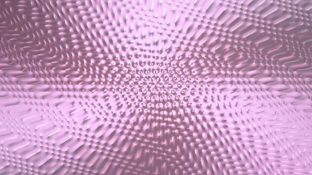 Metallic iridescent waves undulate across a textured surface in a seamless 3D render with subtle pink and silver highlights for tech backgrounds