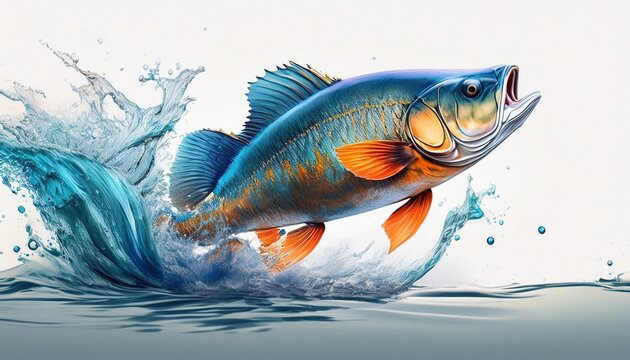 fish jumping out of the water on white background