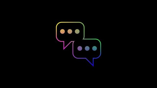 Speech Bubble Drawing Animation with Rainbow Outline on Black Background