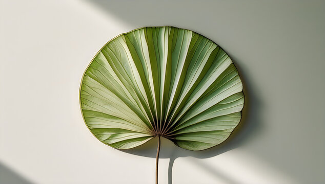 Green tropical fan palm leaf on a grey surface illustration