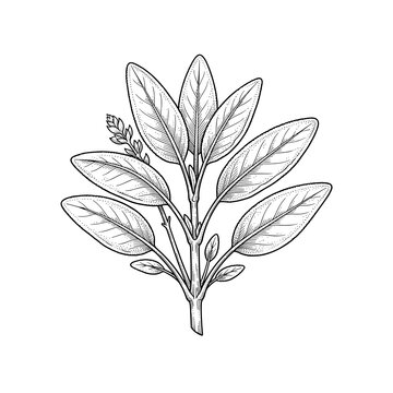 Sage fuzzy gray green leaves herb line art for culinary cooking and wellness blogs