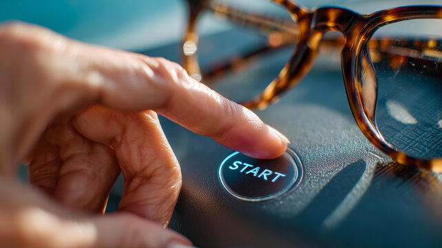 Moment of decision: Finger presses Start button, igniting potential