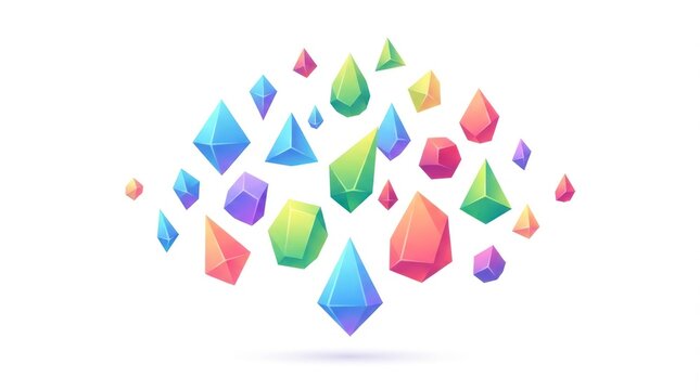 Vibrant abstract arrangement of colorful diamond shapes in a floating geometric composition.
