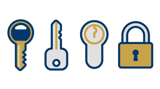 Security and access icons featuring keys and padlock.