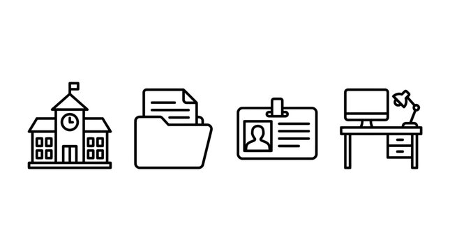 School building and office administration line icons.
