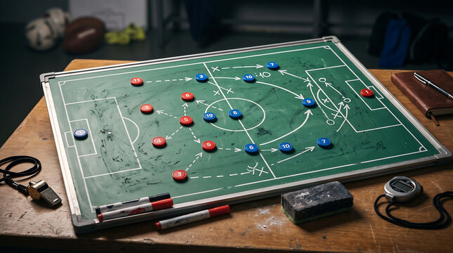 Football Player on a Green Field and Stadium Board During Dynamic Soccer Game Competition and Outdoor Sports Activity:::
