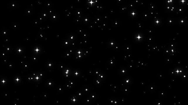 Abstract glitter star animation, twinkling sparkle particles, magical stardust glow, shining doodle stars, luminous burst effects, luxury night sky, black background, seamless 4k motion effect video