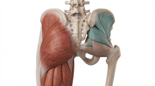 The visual shows the anatomy of gluteal muscles highlighting their structure for understanding sports injuries.