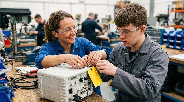 Reassuring a nervous new technician while demonstrating proper equipment tagging technique