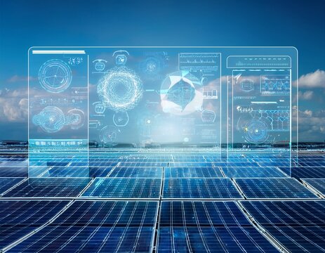 smart grid control center with digital overlay showing renewable energy data analytics