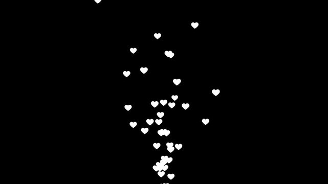 valentine's day love heart icon floating up in black background. Love explosion overlay, Romantic red heart particles flying background animation. love hearts rising up, 