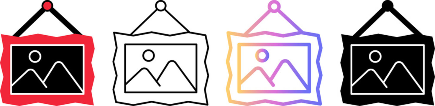 Picture Signboard Icon Set in Filled, Outline, Color Outline and Glyph Styles