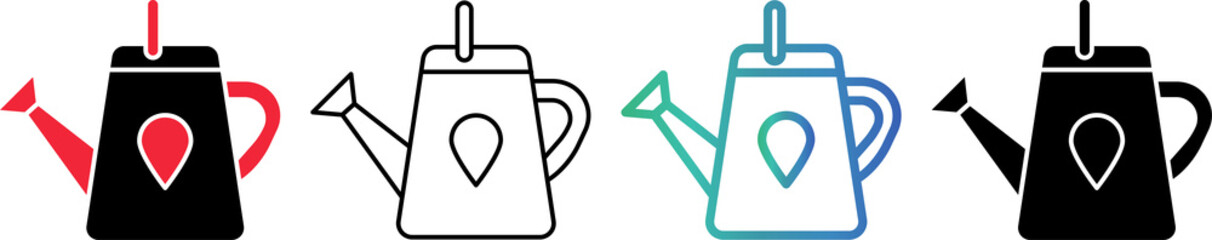 Watering Can Icon Set in Filled, Gradient Outline and Outline Line Styles  © icons