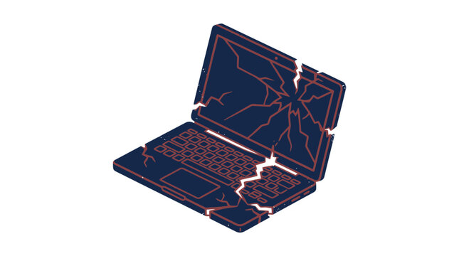 Broken Laptop Computer Isolated on Transparent Background