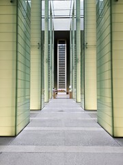 Fototapeta premium Nagasaki national peace memorial hall interior architecture with glass pillars and light corridor in japan.