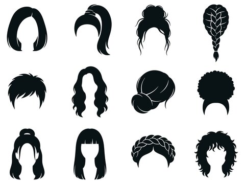 Collection of Women Hairstyle Silhouette Vector Graphic Elements