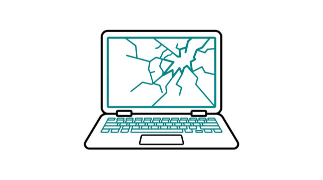 Broken Laptop Screen Isolated on Transparent Background