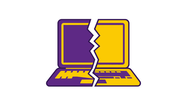 Broken Laptop Icon, Damaged Computer Symbol, Technology Failure