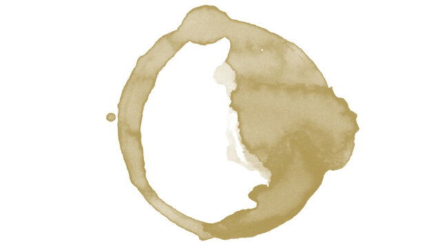 Coffee Cup Ring Stain on White Background &mdash; Brown Circular Coffee Mark, Defined Outer Edge Faded Center Texture Overlay

