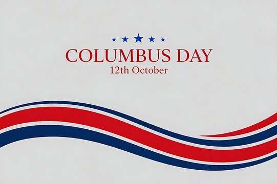 Elegant Happy Columbus Day background with patriotic red and blue waves and stars on light gray backdrop