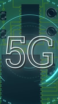 5G written in the middle of a futuristic circles 4k