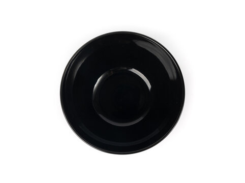 Empty bowl isolated, black plate banner, dark porcelain dish mockup, kitchen template