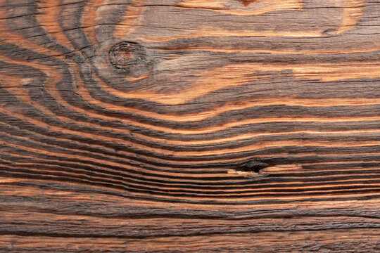 Old wood textured background. Dark driftwood surface, burnt wood brushing, macro brown floor