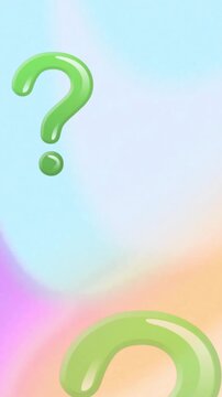 Animation of green question marks over pastel background