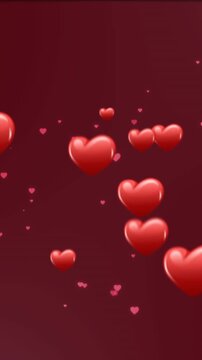 Animation of red hearts icons floating on red background