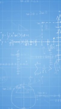 Pile of books and mathematical equations and graphs