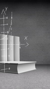 Mathematical equations with figures and books