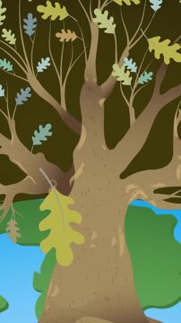 Animation of leaves and tree over globe