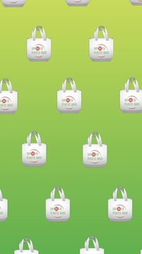 Animation of reusable bags on green background