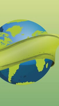 Animatoin of globe with green ribbon on green background