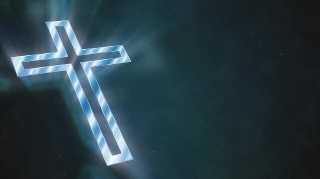 Glowing cross radiates hope and spiritual awakening through beams of light, versatile background for sermons, prayer content and faith based media