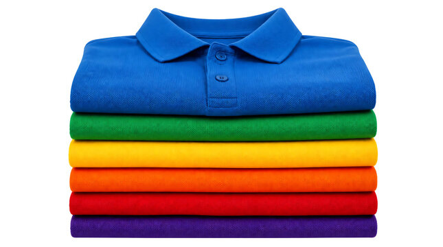 Stack of colorful polo shirt isolated on transparent background