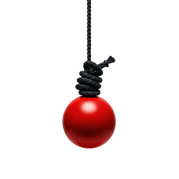 Red ball hanging from a noose isolated on transparent background