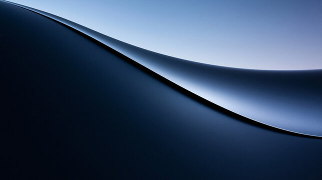 Abstract Blue Curved Wave Background with Smooth Metallic Flow