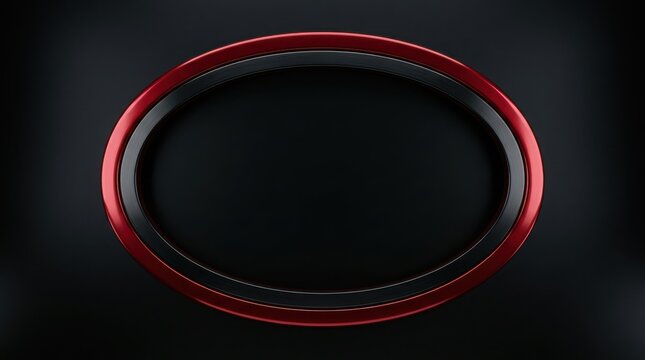 Glossy Crimson Metallic Oval Frame with Black Center. Modern Design, Luxury Border, Vector Illustration and Graphic
