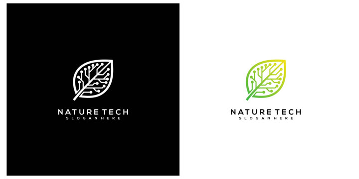 Nature Tech Logo Leaf with Circuit Board Pattern