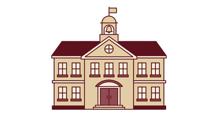 Fototapeta premium Cartoon School Building with Bell Tower Isolated