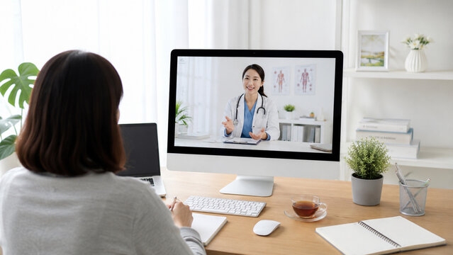 Person having online virtual medical consultation at home