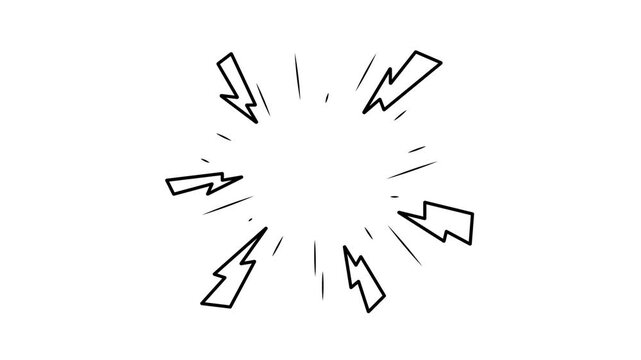 Animated circular lightning icon with small spark lines, electric energy symbol, transparent background, looping motion graphic, black and white concept, 4K video.