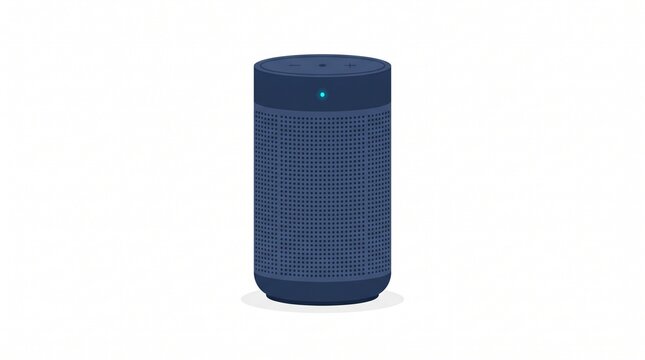 Portable Bluetooth Speaker Flat Illustration &ndash; Compact navy wireless speaker with modern grille and connectivity indicator, isolated on white background for audio technology designs.